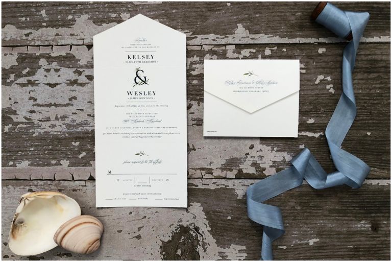 Eastern Shore Wedding navy and white invitation suite shot by Melissa Grimes-Guy Photography